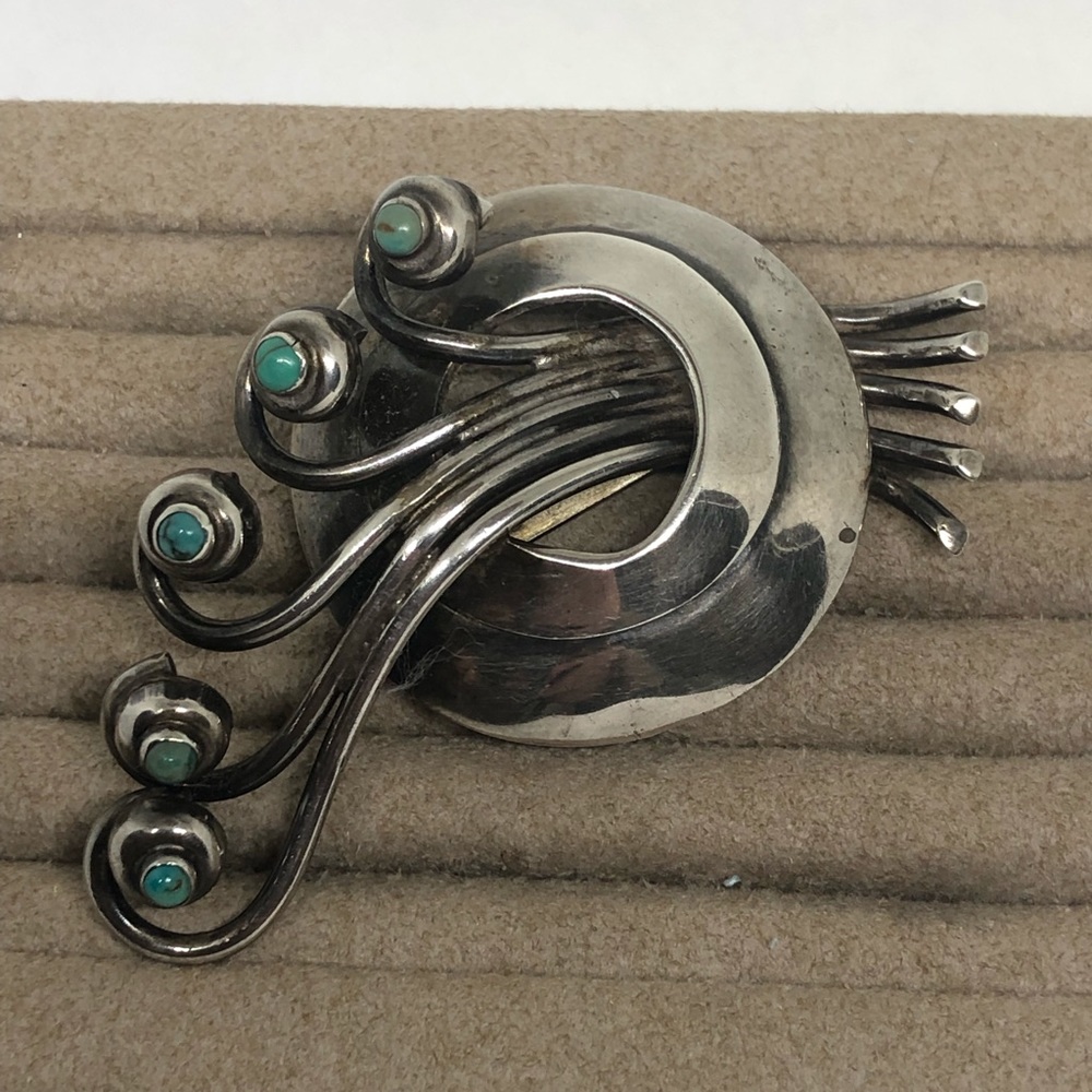 A Beautiful and Early Fred Davis Silver and Turquoise Brooch circa 1930s